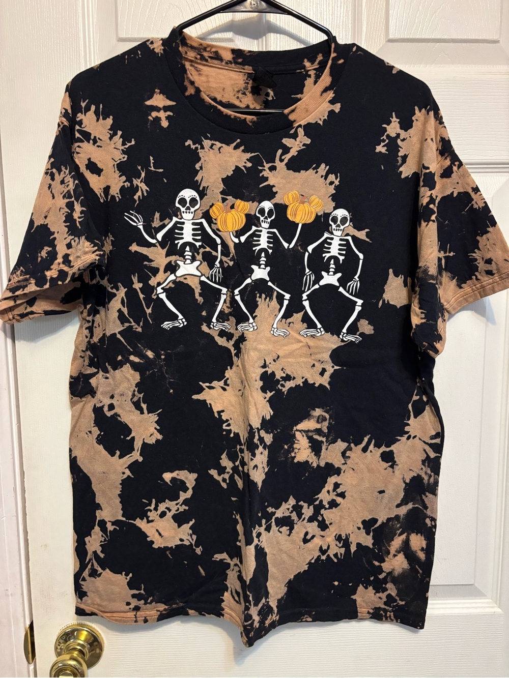 Unisex Gildan Black Bleached Tee w/ Dancing Skeletons